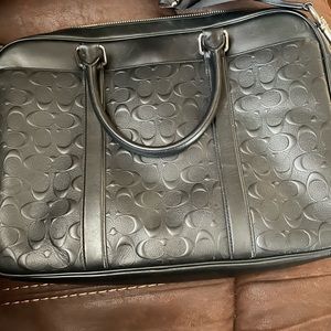 Coach Black/Grey Leather Laptop Bag with Shoulder Strap